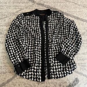 Dana Buchman Long Sleeve Button Down Blouse Black and White